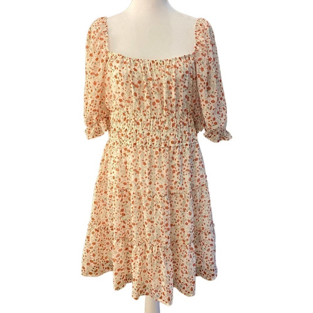 Trixxi Smocked Floral Pink Tiered Smocked Puff Dress fit flare size XL